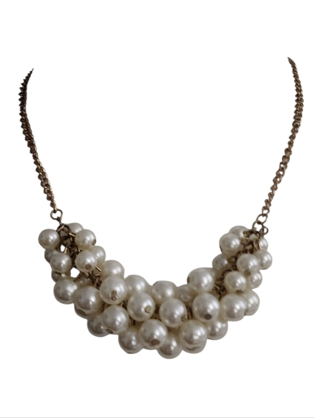 Goldtone Faux Pearl Cluster Necklace